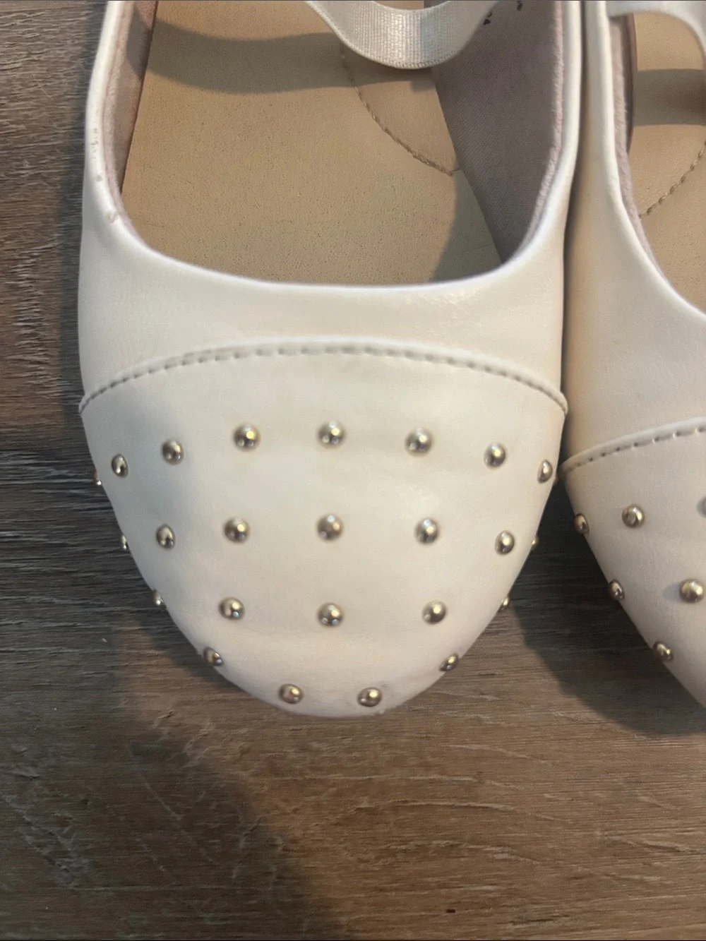 Cat & Jack Cream Ballet Flats with Gold Studs and Elastic Strap